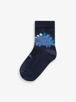 Blauw met dinosaurus - Verpakking van 7 paar sokken met hoog aandeel katoen