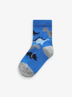 Blauw met dinosaurus - Verpakking van 7 paar sokken met hoog aandeel katoen