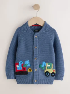 Blauw met dinosaurus - Vest met figuurtjes (3mnd-7jr)