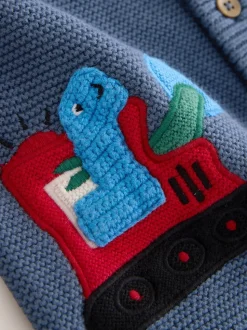 Blauw met dinosaurus - Vest met figuurtjes (3mnd-7jr)