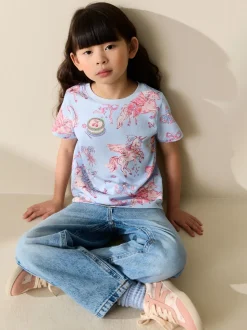 Blauw met eenhoornprint - T-shirt (3-16 jr)