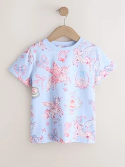 Blauw met eenhoornprint - T-shirt (3-16 jr)
