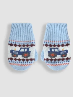 Blauw met fairislemotief - JoJo Maman Bébé - Wanten met fleecevoering