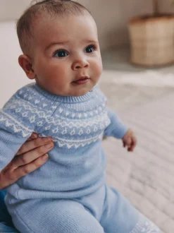 Blauw met fairislemotief - Set van gebreide top en legging (0mnd -2jr)