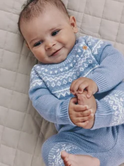 Blauw met fairislemotief - Set van gebreide top en legging (0mnd -2jr)