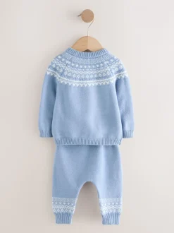 Blauw met fairislemotief - Set van gebreide top en legging (0mnd -2jr)