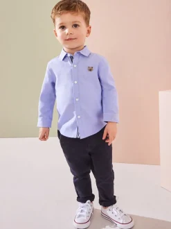 Blauw met figuurtjes - Oxford-overhemd met lange mouwen (3 mnd-7 jr)