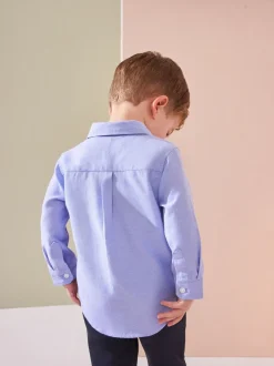 Blauw met figuurtjes - Oxford-overhemd met lange mouwen (3 mnd-7 jr)