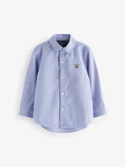 Blauw met figuurtjes - Oxford-overhemd met lange mouwen (3 mnd-7 jr)