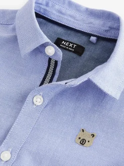 Blauw met figuurtjes - Oxford-overhemd met lange mouwen (3 mnd-7 jr)