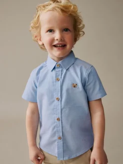 Blauw met figuurtjes - Oxford-overhemd met lange mouwen (3 mnd-7 jr)