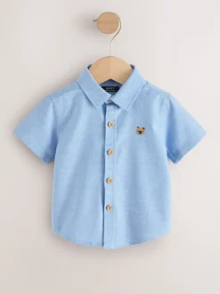 Blauw met figuurtjes - Oxford-overhemd met lange mouwen (3 mnd-7 jr)
