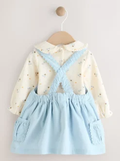 Blauw met figuurtjes - Set van corduroy pinafore, bodysuit met lange mouwen en maillot voor baby's (0mnd-2jr)