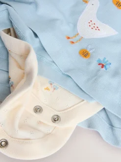Blauw met figuurtjes - Set van corduroy pinafore, bodysuit met lange mouwen en maillot voor baby's (0mnd-2jr)
