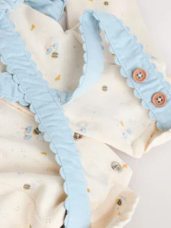 Blauw met figuurtjes - Set van corduroy pinafore, bodysuit met lange mouwen en maillot voor baby's (0mnd-2jr)