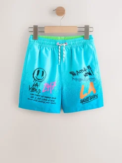 Blauw met graffitiprint - Zwembroek met print (3-16jr)