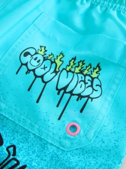 Blauw met graffitiprint - Zwembroek met print (3-16jr)