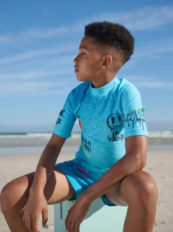 Blauw met graffitiprint - Surfhemdje (1,5 - 16 jr)