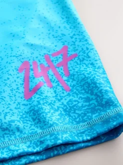 Blauw met graffitiprint - Surfhemdje (1,5 - 16 jr)