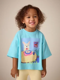 Blauw met hond - T-shirt met korte mouwen (3 mnd-7 jr)