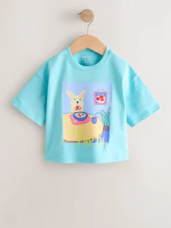 Blauw met hond - T-shirt met korte mouwen (3 mnd-7 jr)