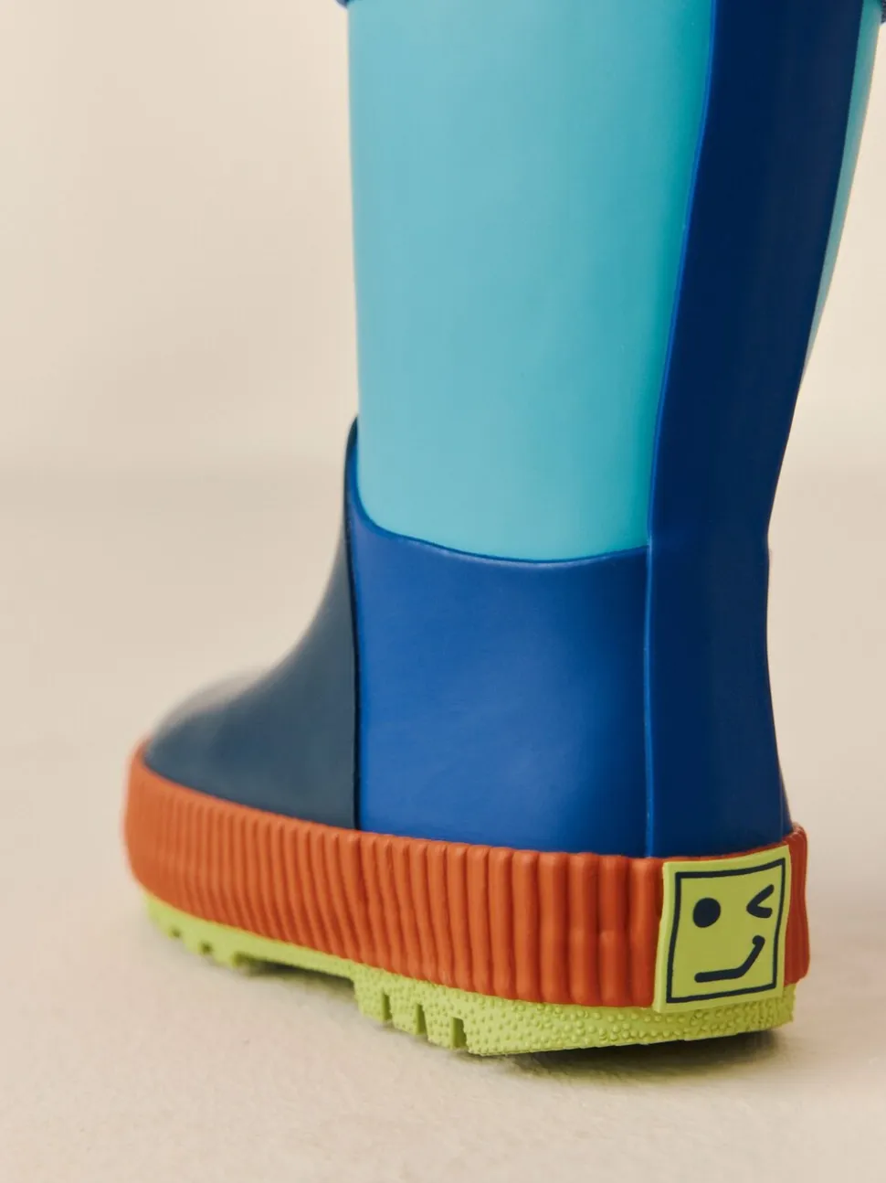 Blauw met kleurvlakken - Aantreklaarzen met handvat