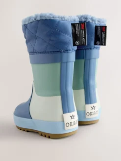 Blauw met kleurvlakken - Thinsulate™ - Gevoerde thermoregenlaarzen met boord