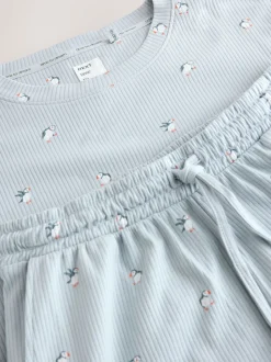 Blauw met papegaaiduiker - Geribbelde pyjama met lange mouwen