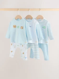 Blauw met safariprint - Baby Top & Leggings 6 Piece Set (0mths-3yrs)