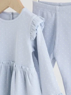 Blauw met stippen - Set met babyfriltop met lange mouwen en legging (0mnd-2jr)
