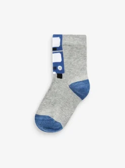 Blauw met strepen/transportprint - Verpakking van 7 paar sokken met hoog aandeel katoen