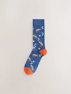 Blauw met vissen - Set van 5 sokken met patroon
