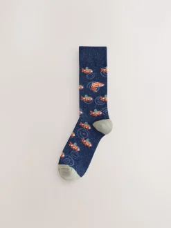 Blauw met vissen - Set van 5 sokken met patroon