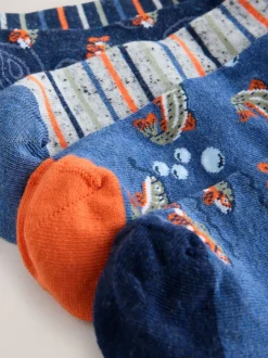 Blauw met vissen - Set van 5 sokken met patroon