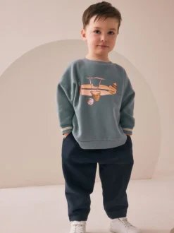 Blauw met vliegtuig - Set met sweatshirt en joggingbroek (3mnd -7jr)