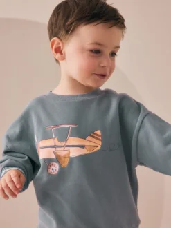 Blauw met vliegtuig - Set met sweatshirt en joggingbroek (3mnd -7jr)
