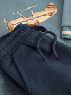 Blauw met vliegtuig - Set met sweatshirt en joggingbroek (3mnd -7jr)