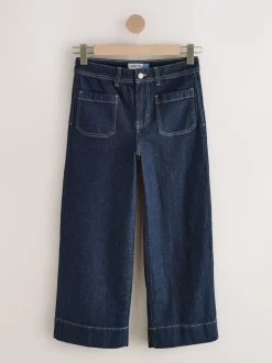 Blauw met wassing - Cropped jeans met opgestikte zakken