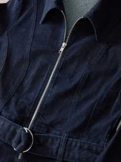 Blauw met wassing - Denim Belted Wide Leg Jumpsuit