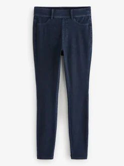 Blauw met wassing - Lange jersey denim leggings
