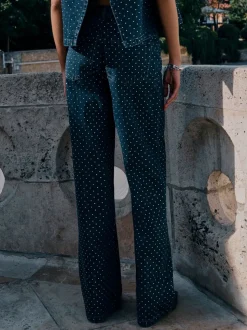 Blauw met wassing - Versierde jeans met wijde pijpen