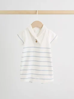 Blauw met wit gestreept - Verpakking van 2 jersey babyrompertjes