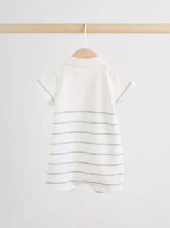 Blauw met wit gestreept - Verpakking van 2 jersey babyrompertjes