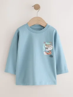 Blauw Noodle Up - T-shirt met lange mouwen en print op de rug (3mnd -8jr)