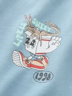 Blauw Noodle Up - T-shirt met lange mouwen en print op de rug (3mnd -8jr)
