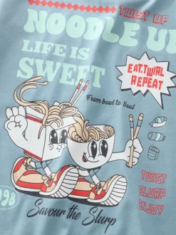 Blauw Noodle Up - T-shirt met lange mouwen en print op de rug (3mnd -8jr)