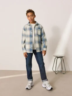Blauw Schaduw - Set van geruit overhemd met lange mouwen en T-shirt 2 stuks (3-16jaar)