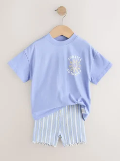 Blauw Sunshine - Set van T-shirt met korte mouwen en fietsshort (3mnd-7jr)