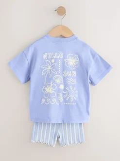 Blauw Sunshine - Set van T-shirt met korte mouwen en fietsshort (3mnd-7jr)
