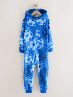 Blauw voetbal - Fleece onesie (3-16 jr)